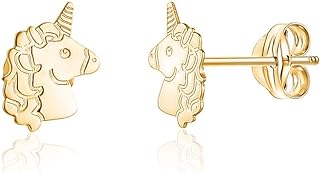 14k Yellow Gold Unicorn Earrings Stud Post Polished Shiny