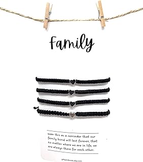 Fanfarria Family Bracelet 4 Black Bracelets Silver Heart Braided Bracelets Adjustable Size