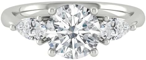 3-Stone Bezel Engagement Ring - D Color VVS1 Moissanite - Choice of 925 Sterling Silver or White Gold (10K/14K/18K) - For Her - Classic Round Cut Design