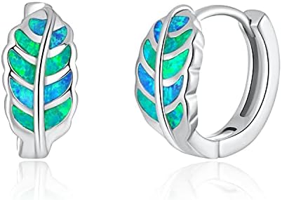 Leaf Small Hoop Earrings for Women Girls Opal Huggie Hoop Earrings 14K Gold Plated Cartilage Mini Earrings