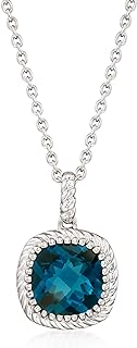 Ross-Simons Women's 5.00 Carat London Blue Topaz Pendant Necklace with Lobster-Claw Clasp and Cable Chain, 18 inches, Sterling Silver