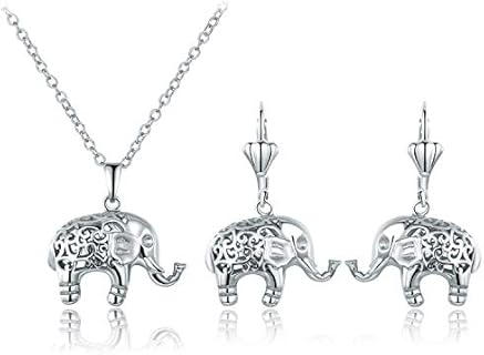 Barzel 18K Gold Plated Filigree Elephant Earrings and Necklace Jewelry Set