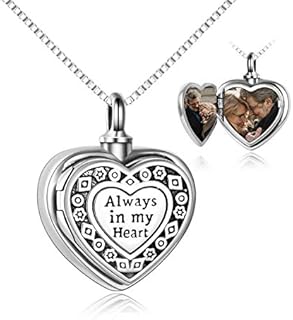 ONEFINITY Sterling Silver Locket for Ashes Always in My Heart Urn Necklace for Ashes Heart Locket That Holds Pictures for Women Ashes Necklace Keepsake Memorial Ash Jewelry
