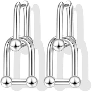 Chain Link Earrings for Women Trendy Chunky Gold Silver Hoop Earrings Double Hoop Earrings U Shape Rectangle Hoops Earrings Paperclip Earring Dainty Jewelry for Women Girls