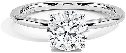 Moissanite Engagement Ring for Women White Gold Vermeil 1ct D-Color VVS1 Round Cut Simulated Diamond Solitaire Ring Classic 4 Prong Wedding Promise Anniversary Band Gifts for Her