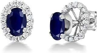 Gem Stone King 925 Sterling Silver Oval Blue Sapphire Removable Jacket Stud Earrings For Women (2.04 Cttw, Gemstone Birthstone, Oval 7X5MM)