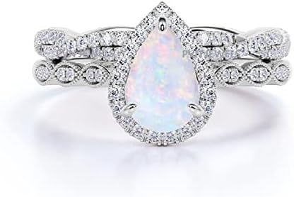 Exquisite Pear Shaped Opal Engagement Ring Set in Solid 925 Sterling Silver for Women, Art Deco Halo Design