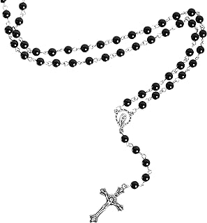 Sacina Gothic Long Bead Rosary Cross Necklace, Zinc Alloy Cross Necklace, Goth Jewelry Gift for Women