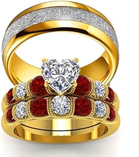 LOVERSRING His and Hers Wedding Ring Sets Couples Rings 2pc 10K Yellow Gold Filled Cz Wedding Engagement Ring Bridal Sets Tungsten Carbide Wedding Band