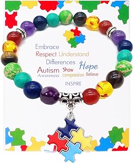 Vibrant Choistily Autism Awareness Beaded Bracelet with Puzzle Pendant in Solid Zinc for Adult Women and Girls - Adjustable, Versatile Accessory from China