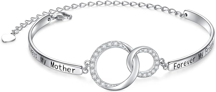 Infinity Bangle Bracelet with Rolo Chain and Lobster Claw Clasp, 925 Sterling Silver with Cubic Zirconia, Designed for Mothers, Wives, and Sisters