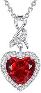 Red Garnet Necklace 925 Sterling Silver Created Garnet Heart Pendant Necklace Jewelry for Women Girl Birthday Christmas Valentines Prom Gifts