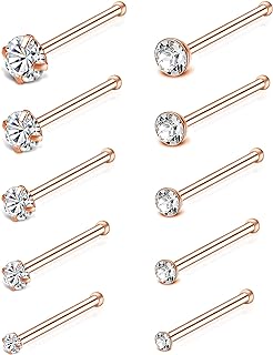 Tornito 20G 10Pcs Stainless Steel L Screw Bone Shaped Nose Studs Rings Square Round CZ Nose Ring Labret Nose Piercing Jewelry for Men Women Silver Tone 1.5mm-2mm-2.5mm-3mm-3.5mm CZ