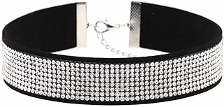 Rhinestone Choker Necklace Adjustable Length 11.8-14.6 Inch Sparkling Rhinestone Wide Thick Velvet Choker Necklace Chain Nightclub Party Jewelry for Women and Girls