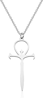 Lobster Clasp Stainless Steel Vampire Ankh Pendant Necklace, Cable Chain, Unisex, Ankh Cross Design
