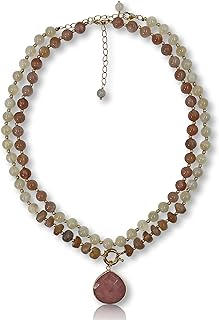 Assorted Gemstone Moonstone Bead Necklace with Brass Cable Chain for Women, MGR MY GEMS ROCK! Multistrand Handmade Design