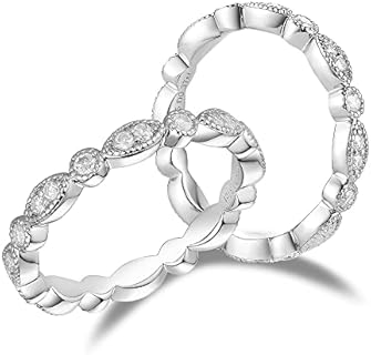 DovEggs 0.37CTW GHI 1.4mm Moissanite Lab Created Diamond Marquise Style Full Eternity Wedding Band 14k Gold Quality Silver Engagement Ring for Women with 2.6mm Width