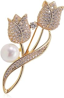 Crystal Pearl Brooch Rhinestone Tulip Flower Brooch Anti-glare Suit Brooches Collar Pin Rhinestone Crystal Scarf Party Wedding Dress