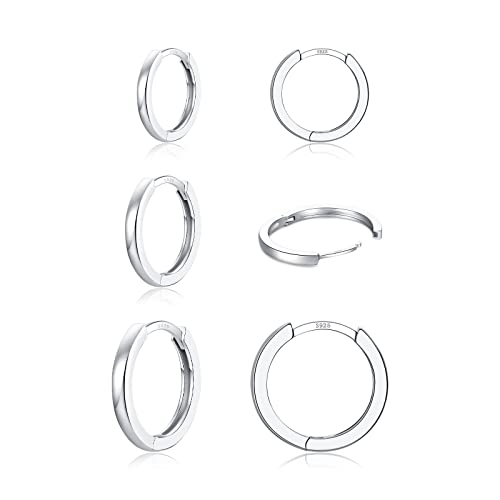 3 Pairs 925 Sterling Silver Hoop Earrings 14K White Gold Plated Small Silver Hoop Earrings for Women Huggie Cartilage Hoop Earrings for Men Girls