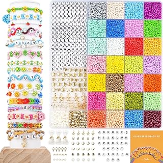 Deinduser DIY Kit for Adults - Create Unique Jewelry with Multicolored Glass Bead Bracelet Wire with Nutural Beads, Letter Beads, and Pearls - Ideal for All Seasons