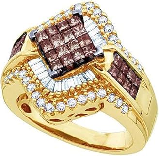 Dazzlingrock Collection 1.50 Carat (ctw) 14k Cognac & White Diamond Ladies Invisible Bridal Engagement Ring 1 1/2 CT, Yellow Gold