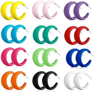 12 Pairs Colorful Hoop Earrings, Hoop Earrings for Women Multipack, Trendy Acrylic Earrings for Women Girl