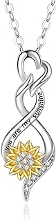 Infinity Love Sunflower Pendant You Are My Sunshine Infinity Necklace Sunflower Love Heart Pendant Valentine's Gifts for Wife Women Girls - 925 Sterling Sliver Infinity Spinning Sunflower Necklace.