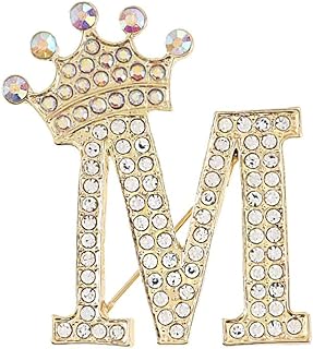 Crystal Crown Initial Letter Brooch Pin Queen Crown Alphabet Letter Lapel Pin Badges for Dress Coat Suit Shoolbags A-Z Letter Breastpin for Clothing Decors Gold/Silver Plated Best Friends Gift