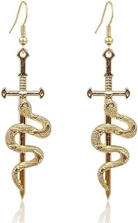 Gothic Punk Dagger Sword Dangle Earrings with French Wire Backing for Women, Bold Snake Design, Zinc Alloy Material