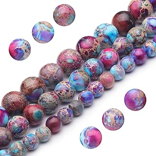 Youngbling Natural 8mm Purple-Red Imperial Jasper Gemstone Beads - Polished Round Beads for Necklaces and Bracelets - Authentic Stone Beads for DIY Jewelry Making