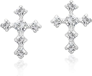 Aeravida Spiritual Faith Cross of Cubic Zirconia on .925 Sterling Silver Stud Earrings | Cross Sterling Silver Stud Earring for Women and Unisex | Gift for Women