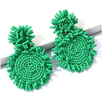 Boho Beaded Drop Earrings for Women Cute Statement Bead Dangle Earrings Handmade Lightweight Fun Round Beach Dangling Earrings Jewelry