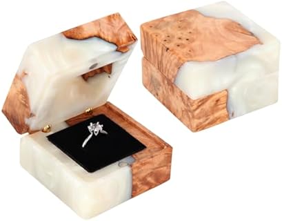 Loongresinwood Stabilized Wood and Epoxy Resin Wedding Ring Box for Men, Women, Boys, Girls - Vintage, Square Designed Ring Holder - Ideal for Special Events