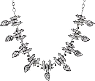 Classic Indian Silver-Plated Choker Necklace with S-Hook Clasp - Oxidised Metal Jewelry for Women and Girls