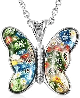 Murano Glass Bead Butterfly Necklace with Stainless Steel Box Chain and Lobster Claw Clasp - Aesthetic and Versatile Jewelry for Women