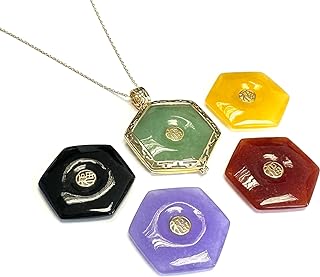 Regalia by Ulti Ramos 14K Yellow Gold 5pc Genuine Jade Interchangeable hexagon Locket Pendant Necklace