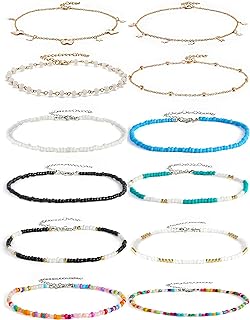 Beaded Choker Necklace for Women Chain Charm Choker Necklace Set Handmade Seed Bead Choker Summer Beach Jewelry for Women 12 Pcs