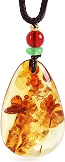 Baltic Amber Teardrop Pendant with Round Clasp & Artistic Multi-Flower Design for Women - Non-Precious Metal