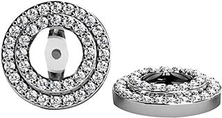 14K White Gold Double Diamond Stud Earring Jackets for Women, Backless Design, Round Shape