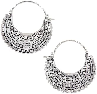 NOVICA Artisan Handmade .925 Sterling Silver Hoop Earrings Artisan Crafted Style Statement Indonesia Bohemian Moon Balinese Traditional 'Moon Sliver'