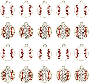 20-Piece Mixed Sport Charms Set with Crystal Rhinestone and Enamel Baseball Pendants, Alloy Metal, Round Clasp - DIY Jewelry Crafting Kit for Bracelets, Necklaces and Earrings