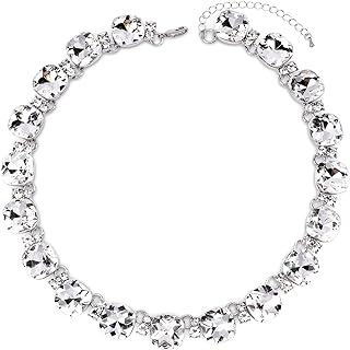 Clear Purple Austrian Crystal Wedding Bridal Jewelry Set for Brides Bridesmaid, Gemstone Statement Necklace and Earring Set Formal Prom Jewelry Set for Silver-Tone Fit With Wedding Evening Dress