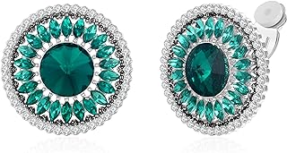 Clip on Earrings for Women Cubic Zirconia Silver Plated Big Clip on Stud Earrings Round Vintage CZ Clip Earrings Hypoallergenic Non Pierced Earrings Jewelry Mother Day Christmas Valentine's Day Gifts