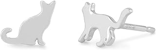 Boma Sterling Silver Cat Mismatched Stud Earrings with Push Back for Women, Hypoallergenic and Nickel-Free Jewelry, Unique Design - Perfect for Gifting
