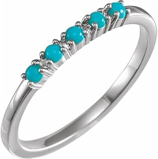 14K White Gold Simulated Turquoise Cabochon Stackable Ring for Women, Size 7 - Timeless Round Design in Exceptional Quality