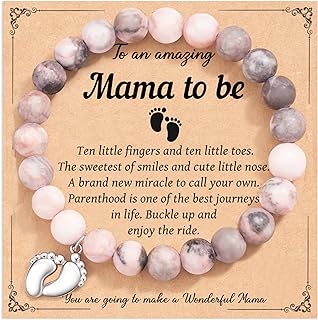 New Mom Charm Bracelet with Rope Chain, Featuring Natural Stone Beads, Perfect Pregnancy Gift for First Time Moms, HGDEER Design
