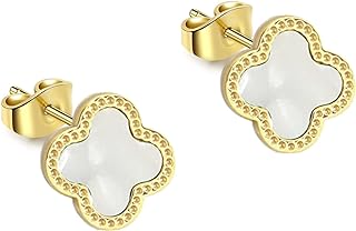 Mothers Day Gifts Clover Earrings for Women | Hypoallergenic Pearl Clover Stud Earrings | White