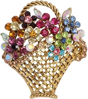 Rhinestone Flower Basket Brooch Pin for Women Girls Gold Plated Vintage Colorful Crystal Floral Brooches Lapel Pins Elegant Dress Accessories Jewelry Boutonniere Corsage for Hat Bag Gift Wedding Mother's Day