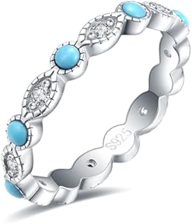 925 Sterling Silver Turquoise Cubic Zirconia Eternity Band, Stackable Women's Ring - Elegant Birthday or Mother's Day Gift for Mom, Daughter, Wife, or Girlfriend