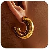 Chunky Gold Hoop Earrings for Women 14K Gold Plated/Sliver Waterdrop Hoops Lightweight Teardrop Earrings Trendy Jewelry for Girls